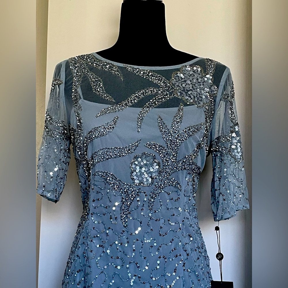 Adrianna Papell Silver Sequin Embellished 3/4 Sleeve Jacket